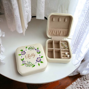 客製手作 自訂姓名 旅行首飾盒 手繪花圈 精緻小巧 高顏值 戒指