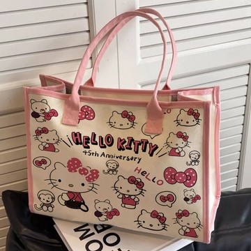 kitty托特包 大容量卡通帆布包包女學生通勤時尚外出手提購物袋媽咪單肩托特包