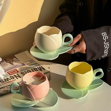 創意歐式陶瓷咖啡杯碟套裝家用餐廳下午茶杯花茶杯早餐杯牛奶杯碟