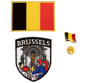 胸章肩章DIY補丁 三件組尿尿小童觀地標＋比利時國旗刺繡＋金屬別針 布章 臂章燙 刺繡燙布貼 徽章 刺繡布貼 補丁 補破洞貼