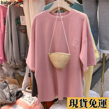 🌸限時下殺🌸 韓版簡約刺繡短袖T恤女 ins新款寬鬆大碼學生上衣 百搭顯瘦短袖上衣女 韓國東大門女裝