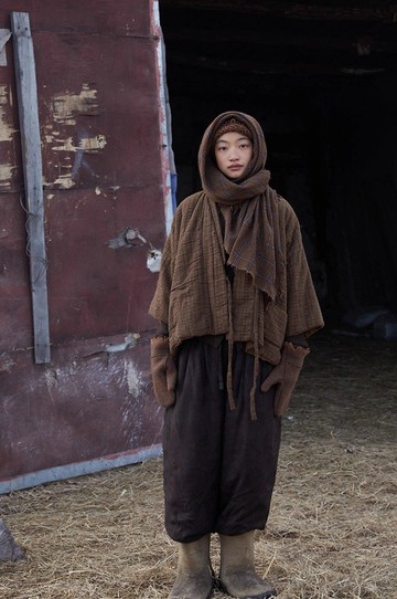 復古文青 棉麻提花棉服短外套