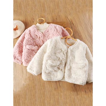 女童毛毛衣外套2023秋冬裝新款洋氣兒童寶寶女孩公主加厚兔毛上衣