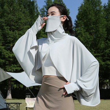 熱賣爆款防曬披肩女薄款防紫外綫罩衫夏季戶外騎行開車透氣防曬衣麵罩一體-L0815 DALQ