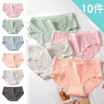 【enac 依奈川】素色簡約蕾絲邊低腰內褲/性感內褲/女內褲/無痕內褲(超值10件組-顏色隨機)