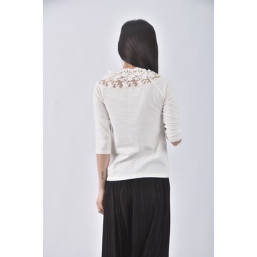 (S) eyescream質感棉質拼接白色短袖上衣二手衣