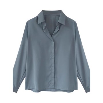 拉夏貝爾藍色雪紡長袖襯衫女夏季2026新款高級感職業通勤正裝上衣