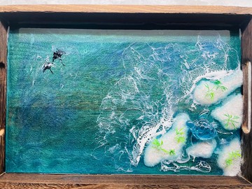 桐木海龜海浪托盤擺飾