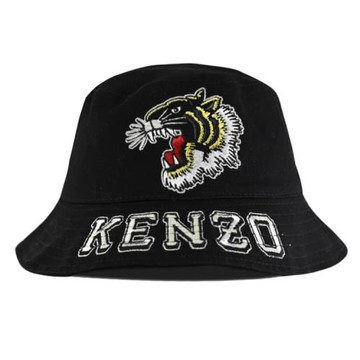KENZO 5AC614 電繡虎頭元素LOGO雙面漁夫帽/遮陽帽.黑