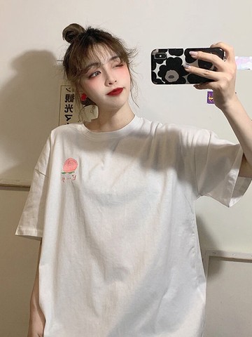 春季新款寬松慵懶風白色減齡刺繡短袖中長款T恤上衣女裝