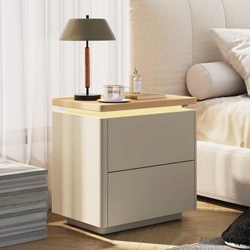 澳之音臥室床頭櫃高級感現代簡約主臥床邊收納櫃新款帶燈101YJ 快速寄出