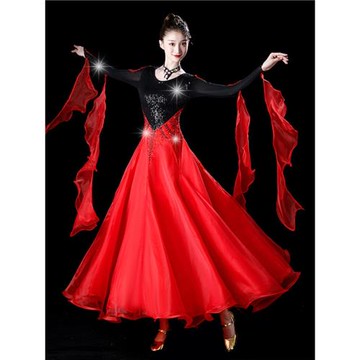 摩登舞大擺裙演出服新款國標舞比賽連衣裙華爾茲交誼舞裙表演鑲鉆