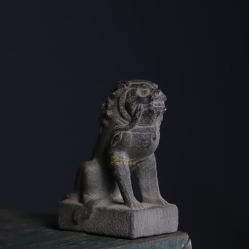 青石民俗懷舊純手工雕刻仿古做舊案頭正臉獅擺件中式陳設石雕