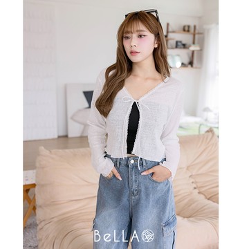 【夏季新品】BeLLA 細閃捲邊綁帶外套 白色