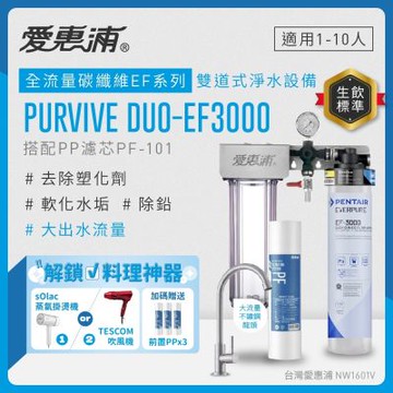 EVERPURE愛惠浦 櫥下型 PURVIVE Duo-EF3000大流量不鏽鋼龍頭兩道式生飲淨水器(前置PP)