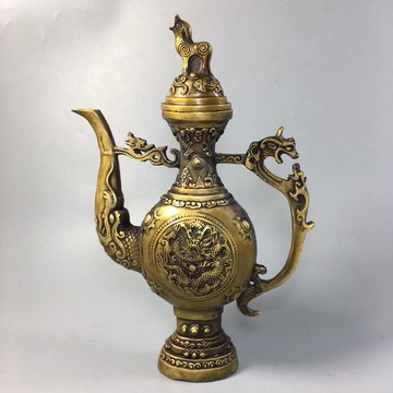 純銅龍酒壺仿古銅器望天吼龍把壺茶壺水壺家居酒店茶道裝飾品擺件