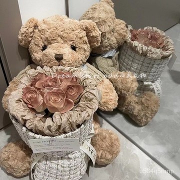 💐送禮必備💐玩偶花束 公仔花束 畢業禮物 生日禮物 創意小香風花束玫瑰小熊卡佈奇諾仿真花情人節生日禮物女生送閨蜜
