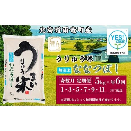 ふるさと納税 うりゅう米「ななつぼし（無洗米）」5kg 奇数月定期便！　計6回お届け 北海道雨竜町