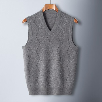 現貨+預購 100%羊毛背心針織衫上衣-拼色菱格紋V領防寒保暖男背心外套3色74do9【獨家進口】【米蘭精品】