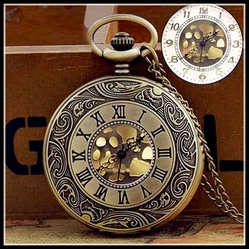 有間小鋪:英倫風經典懷錶 銅殼金面懷錶 古典大號金面羅馬掛鍊錶 時尚羅馬刻度懷錶 大錶 古銅色項鍊錶 創意禮品