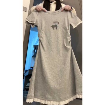 法式小眾設計感短袖連衣裙女夏季新款氣質褶皺收腰顯瘦中長款裙子