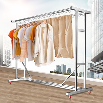快速出貨 可開發票 不銹鋼晾衣架落地陽臺庭院戶外可移動家用加厚衣架防風鋼管曬被架
