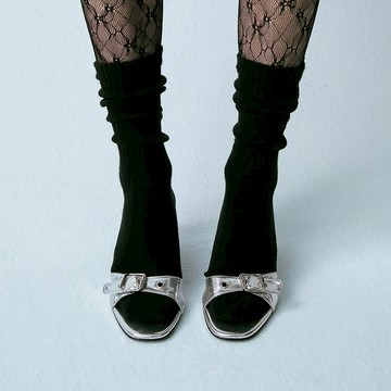 韓國 KHIHO 皺褶堆堆針織襪 - 黑色