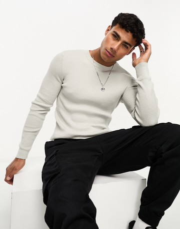 ASOS DESIGN muscle fit knitted essential rib jumper in light grey