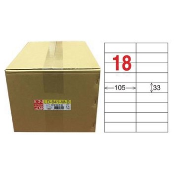 【龍德】LONGDER 三用電腦標籤 A4 18格 33*105mm 白色1000張/箱 LD-841-W-B(適用雷射、噴墨、影印)