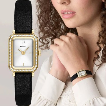 FOSSIL Raquel 晶鑽方形女錶-黑色天鵝絨/18mm ES5437