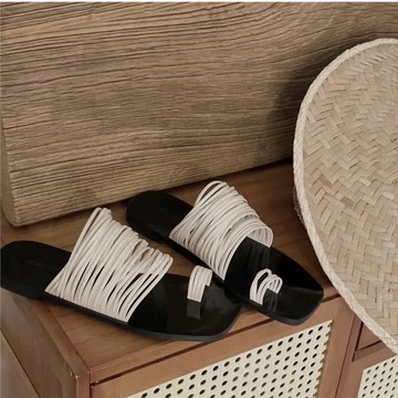顯氣質！一字帶韓版夏真皮編織夾腳套趾外穿平底休閑度假涼拖鞋女