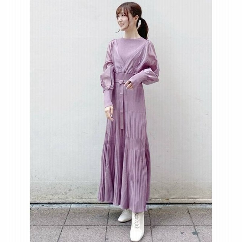 マーキュリーデュオ Mercuryduo ロングスリーブ異素材ドッキングフレアニットワンピース 通販 Lineポイント最大1 0 Get Lineショッピング
