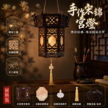 台灣出貨✨ 中秋宋錦燈籠 DIY材料包 古風兒童手提花燈 漢服宮燈裝飾 八角六角圓窗款式 手工製作套件 傳統節慶用品