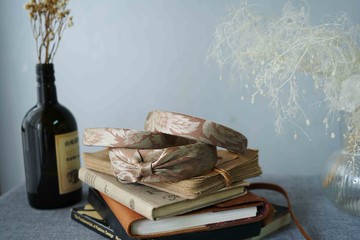 古董領帶改製手工髮箍-金黃銀杏-銀