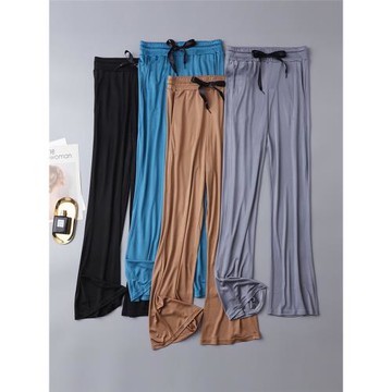 天然桑蠶絲直筒闊腿褲女 松緊腰舒適不勒真絲休閑褲百搭顯瘦長褲