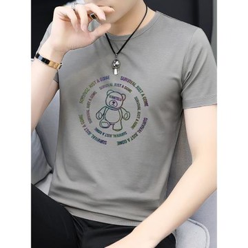 莫代爾短袖t恤男裝夏季潮流小熊圓領上衣服冰絲速干涼感半袖體恤