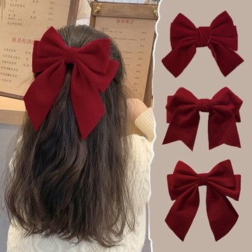 酒紅絲絨大蝴蝶結髮夾 髮飾 裝飾 飾品 鴨嘴夾 夾子 配件 大人 大童 女童 兒童 頭飾 橘魔法 現貨【BB8924】