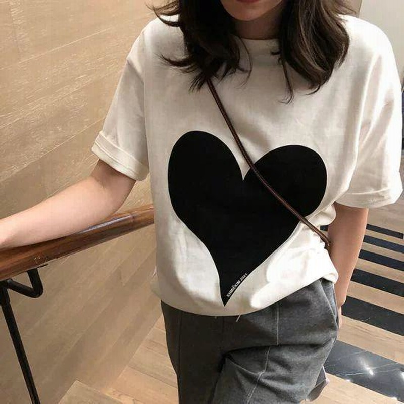 Tシャツ レディース おもしろ 半袖 綿100 コットン ティーシャツ 春夏 プリント ハート柄 tシャツ かわいい おしゃれ デイリー カジュアル トップス  カットソー 通販 LINEポイント最大0.5%GET LINEショッピング