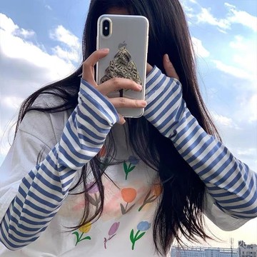 【優選精品】熱賣【1萬人收藏】遮陽條紋直筒防紫外綫袖套夏季時尚超輕薄潮款痞帥女寬鬆高顔值機車ins日韓風 SSX9