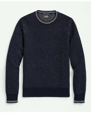 Brooks Brothers Men's Merino Wool Crewneck Dot Jacquard 1818 Sweater | Navy | Size 2XL