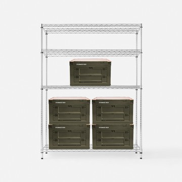 (組合) 特力屋鍍鉻重型四層架122x46x160公分+軍風綠木天板收納箱 中x5