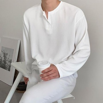男士長袖T恤春秋季寬松休閑純色上衣韓版潮流白T純色打底衫