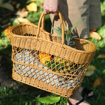 野餐籃ins風網紅道具仿藤編織手提買菜籃子購物籃戶外郊游 中秋免運