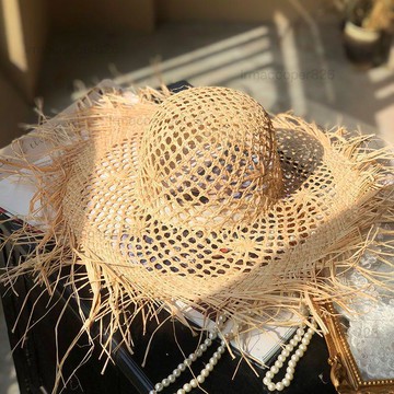 【限時下殺】海邊度假沙灘帽鏤空拉菲草草帽女大帽檐遮太陽防曬氛圍感出遊拍照