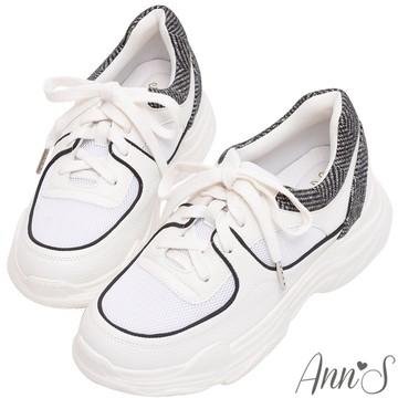 Ann’S魔術第四代 反光條雙鞋帶 微整細腿老爹鞋4cm-黑(版型偏小)