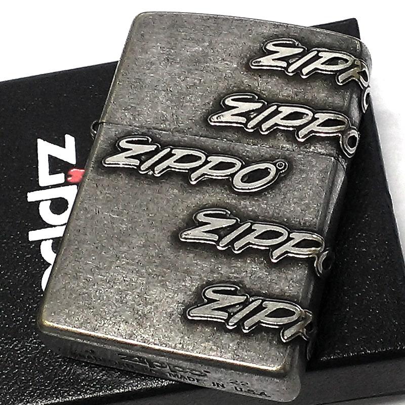 ZIPPO 国内限定50個 ジッポ ライター ロゴメタル アンティークシルバー 古美仕上げ クロームバレル 銀 メンズ ギフト