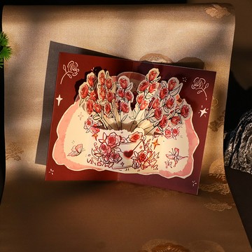 臺灣-出貨🔥【新款熱銷】3d立體玫瑰賀卡高顔值生日可折疊祝福燙金卡片ins風浪漫情侶禮物 DKSK