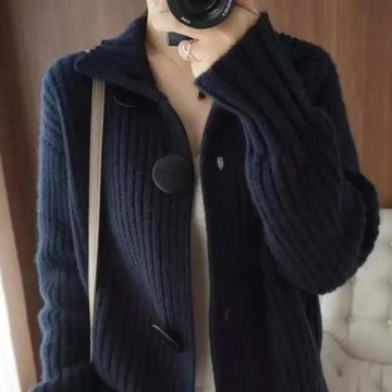 冬季2025新款開衫長袖毛衣外套女加厚韓版小眾設計感復古針織外套