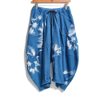 江戶勝 日系 女款 靛藍系列 扎染丹寧飛鼠褲(拔淺藍) #褲子