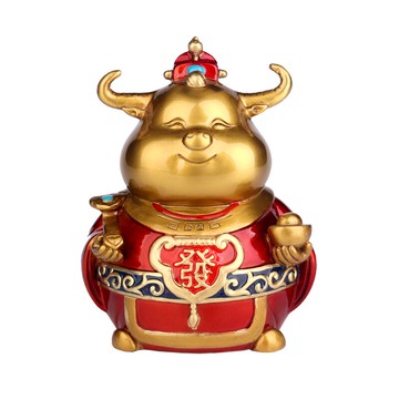 聚緣閣黃銅牛擺件創意財神萌牛彩繪辦公室桌面個性裝飾品送禮
